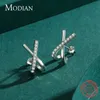 Modian 2021デザインX形状ファッションイヤリング925スターリングシルバーの高級スパークリングスタッドイヤリング女性の女の子ジュエリーアーク220212