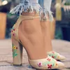 Fashion 2021 Suede Skor Kvinna Sandal Broder High Heel Women Sandals Etniska Blomma Blomparty Sandalias