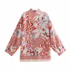 Za Vintage Asymmetric Print Shirt Women Long Sleeve Loose Red Summer Shirts Woman Chic Patch Pocket Button Up Casual Top 210602