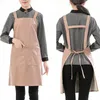 Aprons Artificial Leather Waterproof Work Apron With Pocket Solid Color Kitchen Oil Proof Shop Bib For Women Men Cooking Dishwashing Gr