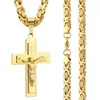 Męskie Stainlsteel Jezus Chrystus Święty Krucyfiks Cross Wisiorki Naszyjniki Prawosławne Długie Łańcuch Naszyjniki Chłopcy Prezenty Biżuteria NC011 X0707