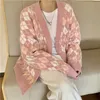 Aelegantmis Vintage Argyle Pull Cardigan Femmes Rose Chandails Tricotés Gilet Lâche Casual Plaid Sans Manches Pulls Femme Kawaii 210607