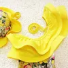 Vintage bébé fille volants bretelles maillot de bain enfants triangle fleur motif maillots de bain + bonnet ensemble 3pcs/lot 210529