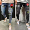 Men's Jeans 2021 Fashion Male Badge Embroidery Ripped Denim Trousers Mens Streetwear Hip-hop Skinny Casual Patch Hole Biker Pencil
