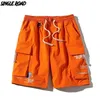 Single Road Mens Cargo Shorts Été Orange Poches Latérales Hip Hop Japonais Streetwear Harajuku Homme Pantalon Pour 210713
