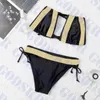 Retro baddräkt Tube Top Bikini Guldtryck Kvinnor Badkläder Underkläder Push Up Padded Womens Bikinis Set