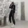 QWEEK Punk Cargo Spodnie Kobiety Joggers Hippie Chain Kieszenie luźne Black S Baggy Harajuku Streetwear Oversize Spodnie Hip Hop 210925