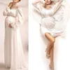 Graviditet lång klänning vit söt moderskap fotografering rekvisita axelfri maternity klänning för kvinnor formella fest bröllopskläder Q0713