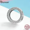 Bamoer Autêntico 925 Sterling Silver Clear Zircon Rodada Círculo Beads Charm Fit Mulheres Braceletes DIY Jóias Q0531