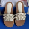 Женщины Goldie Slide Slipers Designer Pearl Sandals Vintage Squared Toe кожаные плоские слайды Элегантная сандаловая бежевая черные 5 цветов высшее качество с коробкой 314