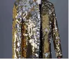 Mens Embellished Sequin Blazer Coat Jackor Glänsande Glitter Flipping Sequins Suit Jacket Stage Party Dance Singer Costume Homme 211120