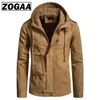 Zogaa бренд мужской куртку широко талированное пальто повседневная хлопчатобумажная ветровка с капюшоном куртки с капюшоном пальто наготовки мужская одежда армия зеленый военный 211013