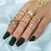 Vintage Gold Silver Color Pearl Geometryczne Pierścienie Zestaw Dla Kobiet Boho Knuckle Pierścionek Kobiet Moda Biżuteria 10 sztuk / zestaw