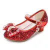 Ulknn الفتيات أحذية عالية الكعب جديد الترتر الأحذية الربيع الفتيات الصغيرة الأميرة طلاب الأداء أحذية القوس الأحمر، الأرجواني 210306