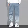 Moda Streetwear Uomo Jeans Retro Blu Loose Fit Stampato Designer Denim Harem Pantaloni Homme Pantaloni da jogging Hip Hop con fondo allentato