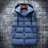 Ymwmhu 6XL Men Vest Solid Casual Autumn Hooded Sleeveless Jackets Fashion Male Waistcoat Winter Vest Plus Size Work Clothes Men 211104