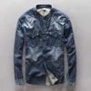 Giacca da uomo in denim di cotone, camicia con colletto alla coreana, lavaggio vintage, cappotto sottile scuro, camicia classica in denim, decorazione tascabile, top 210531