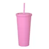 22oz tumblers fosco colorido colorido copo de acrílico com tampas e canudos dupla parede plástico resuable copo fy4489