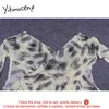 YITIMUCENG Kadınlar için Gömlek Through Thhirts Seksi Kulübü Tops Örgü Kumaş Patchwork Crossover Uzun Kollu Giyim 210720