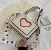 5A Sweet love style PU leather Bag high Quality Lady Handbag with Heart pattern wide shoulder strap pink Bags square purse