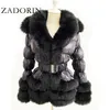 Zadorin Kış Sıcak Ayrılabilir Aşağı Ceket Kadın Kürklü Faux Kürk Yaka Beyaz Ördek Coat Kapüşonlu 210923 ile