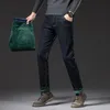 M￤ns jeans m￤n 2022 vinter tjocka gr￶na fleece varm klassisk stil aff￤rsverkan passar elasticitet denim byxor man