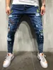 European and American Men's Hip Hop Jeans Fashion High-End Tight Slim-Fit Ripped Ankle-Tied Pants