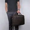 Män Business portfölj Väska för män Crazy Häst Leather Shoulder Messenger Quality Office Tote Handväska för 15,6 "Laptop
