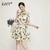 Europe Fashion Summer Style Short Sleeve Blommigryck Slash Neck Dress Kvinnor Robe Elegant Mini Beach Holiday Vestidos 210601