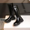 Stiefel Frauen Mode Winter 2021 Mittlere Waden Runde Kappe Low Heels Warme Damen Lange Zipper Frau Plattform Schuhe Freizeit Nicht slip