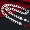 Kedjor 925 Silver 18/20/22/24/26/28/30 tum 12MM platt hel sidled Cuba Chain Halsband För Kvinnor Män Fina Smycken Presenter