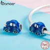 BAMOER New Collection 925 Sterling Silver Retro Car Blue Enamel Beads Charm fit Charm Bracelet Necklace Jewelry Making SCC957 Q0531