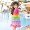 幼児の女の子の夏のドレス子供のノースリーブのビーチドレス女の子かわいい虹の層状パーティードレスの服の服8 10 6 Q0716