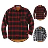 Men's Casual Shirts Men T-Shirt Regular Fit Button Plaid Printing Fleece Pocket Long Sleeves Turn-Down Collar Autumn Winter Blouse