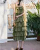 PERHAPS U Green Cascading Ruffle Strap Sleeveless Midi Dress Summer Beach Holiday A-line Dress D1754 210529