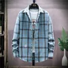 Sonbahar erkek ekose uzun kollu gömlek klasik moda rahat iş gömlek renk eşleştirme gevşek üst yakışıklı gömlek ceket 210531