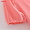 Tangada Fashion Women Cotton Pink Patchwork Shirt Dress Vintage Short Sleeve Office Ladies Midi Dress 3H514 210609