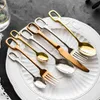 Spoons 4Pcs/Lot Nordic 304 Stainless Steel Hanging Hole Dinnerware Household Steak Knife Dessert Coffee Spoon Dinner Fork Tableware Set