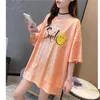 Harajuku Short Sleeve Oversized Long T shirt Women Tops Summer Looes Pink Woman Tshirt Shiny Lurex Clothes Wholesale Tees 210604