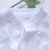 Sommer Bluse Frauen Hemd Tops Baumwolle Koreanischen Stil Floral Gestickte Plissee Rüschen Stehkragen Casual Plus Größe Kleidung 210225