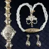 Sunspicems Marokko Kaftan Schmuck Für Frauen Gold Farbe Kristall Gürtel Perlen Halskette Ohrring Booch 4 stücke Sets Arabische Hochzeit Bijoux H1022