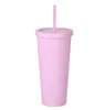 Verão Matte Colorido Verde Branco 22oz Skinny Tumblers Acrílico Canecas com tampas e palhas Parede dupla plástico copo de copo reutilizável