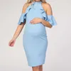 Zwangerschap zomerjurken zwangere vrouwen ruche off-shoulder korte mouw bodycon elegante jurk moederschap ruches zijkanten jurk