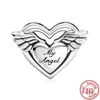 925 sterling silver angel mother family heart series shiny beads suitable for pandora charm bracelet ladies DIY jewelry