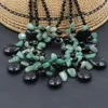 GuaiGuai Jewelry 20" 3 Rows Black Onyx Aventurine Green Jade Crystal Necklace Handmade For Women