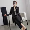 Высокое качество женские плюс размер 5XL офисные брюки костюм осень тонкий черный блейзер из двух частей женские профессиональные брюки 210527