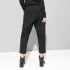 [EAM] Lente zwarte losse hoge taille plat elastische vrouwen mode wijd been enkellange broek OA870 211115