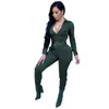 Army Green Casual Button Shirt Jumpsuit Frauen Winter Langarm Tapered Strampler Mittlere Taille Belted Cargo Pants Jumpsuit 210709