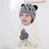Beanies Criança Crianças Bebê Chapéus e Luvas Conjunto Inverno Knit Earflap Beanie Bonito Quente Pom Hat Mittens19481138528001