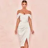 Sommar kvinnors strapless pläterad tvådelad klänning sexig bodycon elegant klubb kändis bankett vestidos 210525